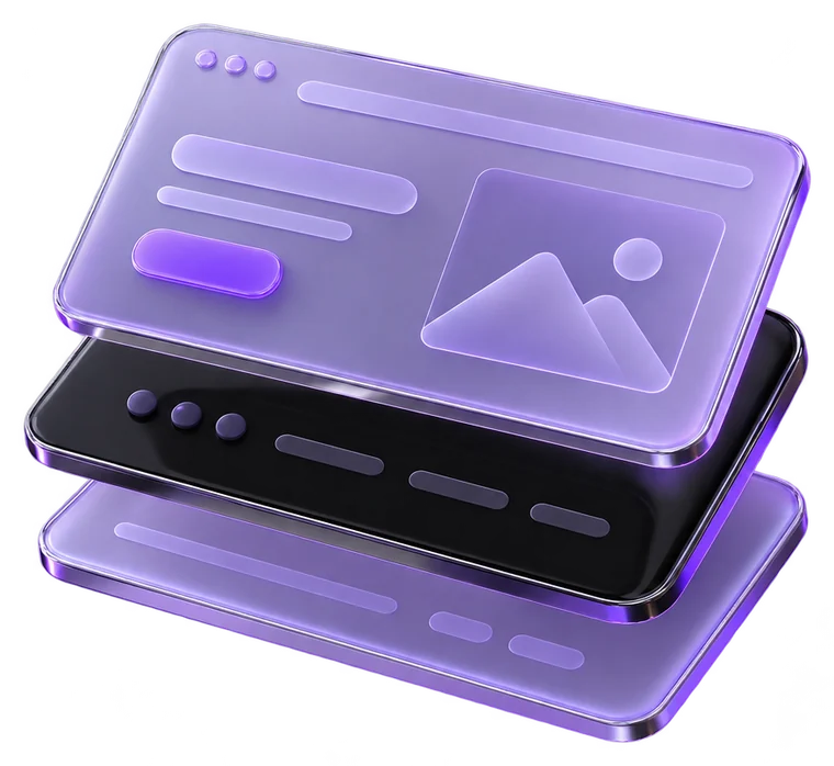 Gestapelde websitepanelen van violet glas